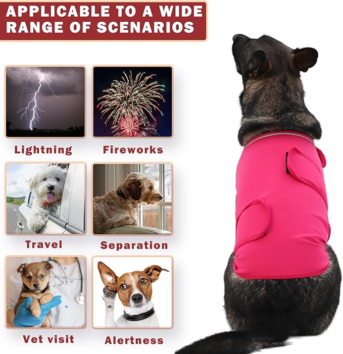 Dog Anxiety Vest, Skin-Friendly Thunder Jacket for Dogs, Dog Calming Shirt for Thunder, Fireworks, Vet Visits and Separation - Keep Pet Calm Without Medicine, Fit for Small Medium Large Dogs