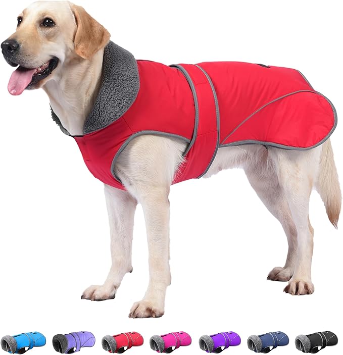 Dogcheer Dog Coat, Waterproof Dog Jacket Reflective Pet Winter Coat with Adjustable Hook & Loop, Christmas Puppy Fleece Jacket Warm Turtleneck Snowsuit for Small Medium Large Dogs - Red, M