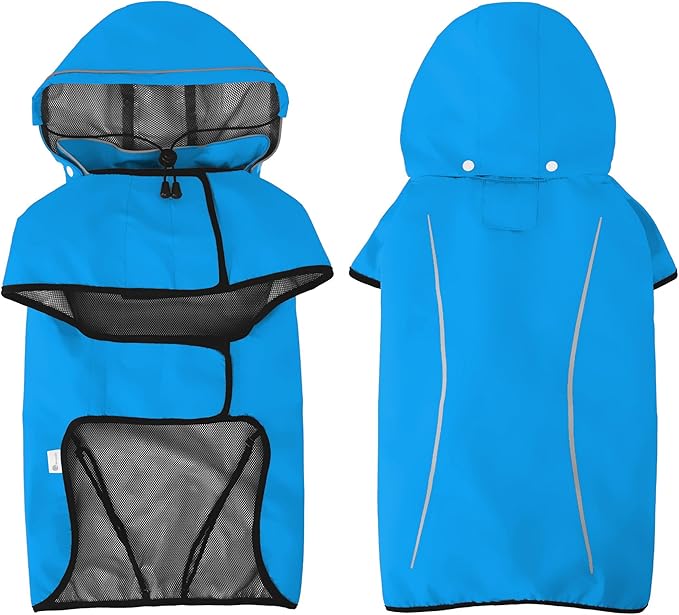 Mile High Life Dog Raincoat, Adjustable Waterproof Pet Rain Jacket, Reflective Hooded Poncho for Small Medium Large Dogs, Lightweight Breathable Pet Rain Coat (Blue,M Chest 22"-28")