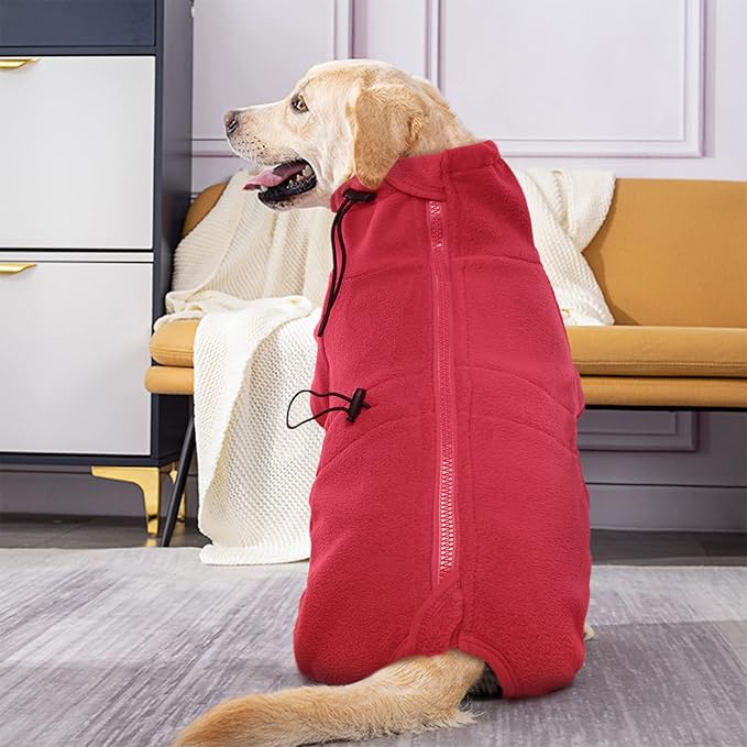 ROZKITCH Dog Pjs for Small Dogs, Pet Windproof Warm Cold Weather Jacket Vest Cozy Jumpsuit Apparel Outfit Clothes for Small Dog Walking Hiking Sleep Red 2XS
