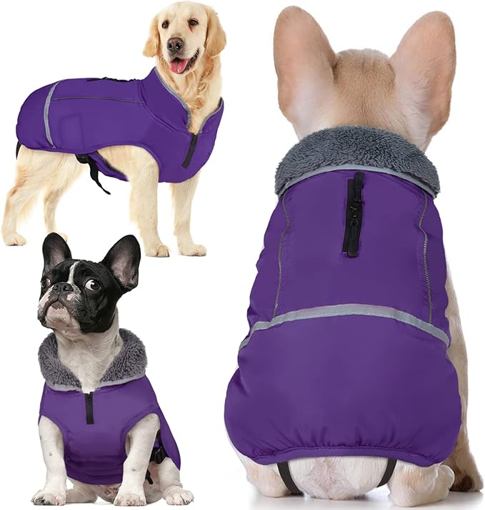 QBLEEV Dog Winter Coat, Warm Dog Coat Reflective Jacket, Turtleneck Waterproof Pet Clothes for Cold Weather Thicken Fleece Pet Snowsuit Christmas Vest Apparel for Small Medium Large Dogs L