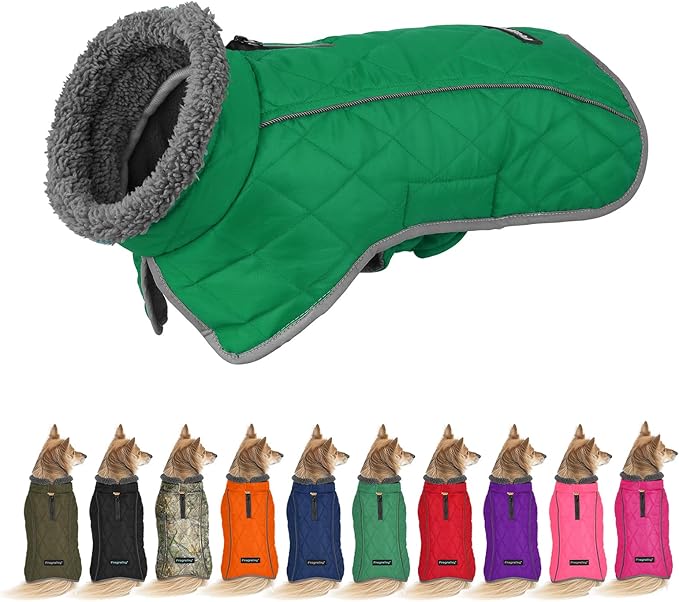 Fragralley Dog Coat Large, Waterproof Dog Jacket with Warm Fleece Lining, Adjustable Reflective Dogs Winter Coat, Turtleneck Pet Coats for Cold Weather (Green XXL)
