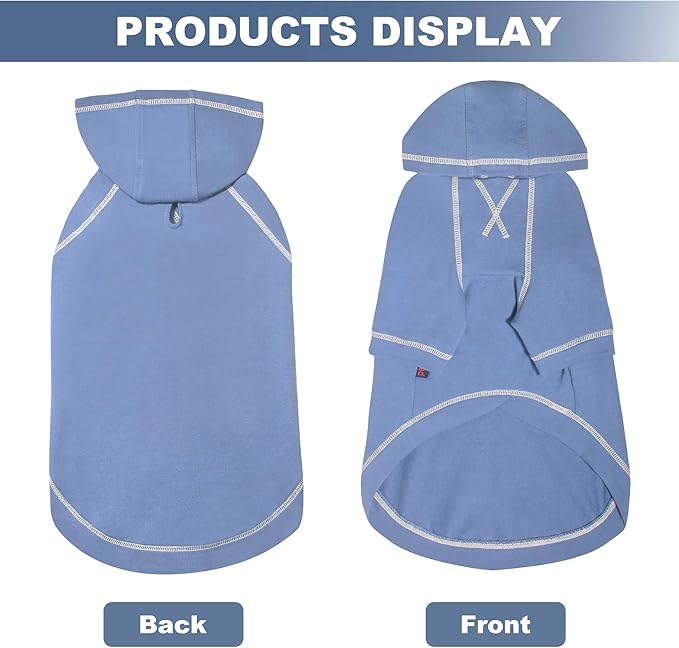 Basic Dog Hoodie Sweatshirts, Pet Clothes Hoodies Sweater with Hat and Leash Hole, Soft Cotton Outfit Coat for Small Medium Large Dogs, Light Blue (X-Small)