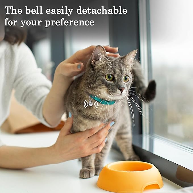 OOPSDOGGY Cat Collar for AirTag Holder, Leather Kitten Collars with Elastic Strap & Bell, Non Breakaway Adjustable Small Pet Collars for Indoor & Outdoor for Boy, Girl (Blue)