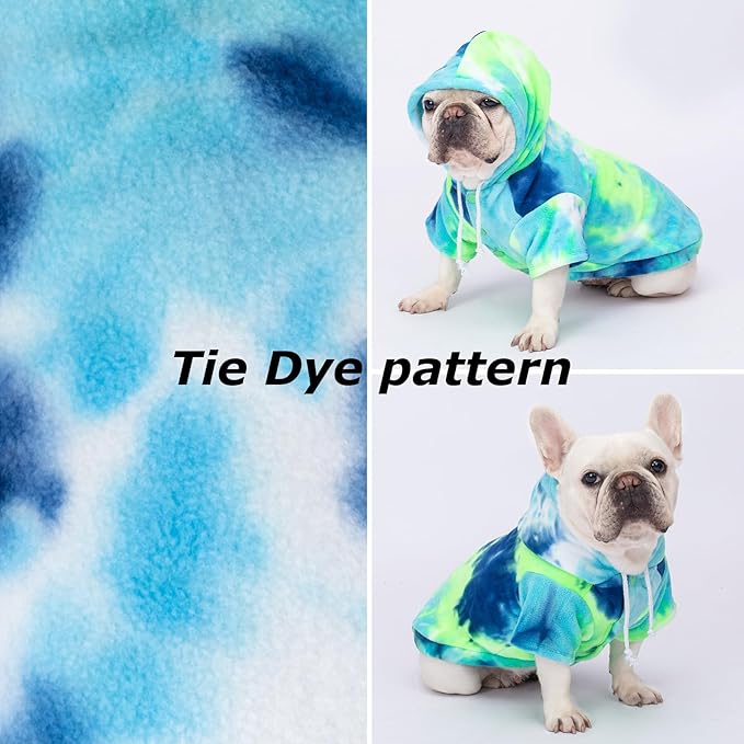 Dog Hoodie Tie Dye Dog Sweatshirt Chic Winter Clothes Ultra-Soft Warm Sweaters for Small Medium Dogs Fashion Pet Clothes for Dogs (Blue/Yellow/Green, S (Back: 11.02",Chest: 15.74", Neck: 13.77"))