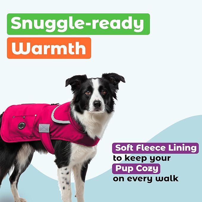 Joyride Harness FrostFlex Dog Winter Jacket - Fleece Lined & Water-Resistant - Snowsuit with Pockets for Treats & Poop Bags - Durable Cold Weather Dog Coat - Pink Berry-S