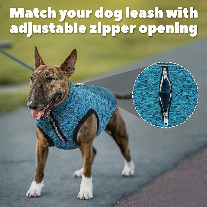 ROZKITCH Dog Sweater for Extra Large Giant Breeds, Knit Fabric & Fleece Vest for Winter Fall Outdoor Hiking Walking Playing Indoor Sleeping Half Zipper Closure, Reflective All Seasons Blue 4XL