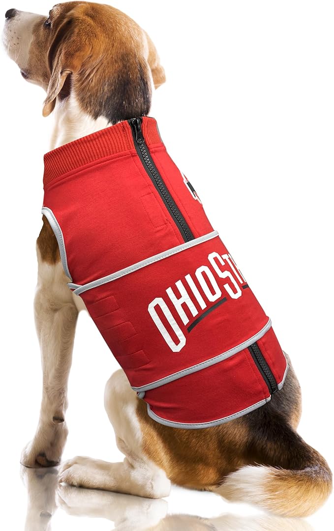 NCAA Ohio State Buckeyes Dog Anxiety Shirt Calming Soothing Vest, for Dogs Cats with Anxiety, Fears, Fireworks, Loud Noises, Dark, Lonely Keeps Dogs Calm Feeling Safe, Relaxing Jacket Small