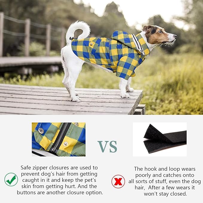 Dog rain Coat Waterproof Raincoat Puppy Jacket with Legs Buttons Zipper Hood Drawstring Fit for Yorkie Terrier Schnauzer Poodle Border Collie Labrador Golden Retriever 8lbs to 80lbs Yellow L