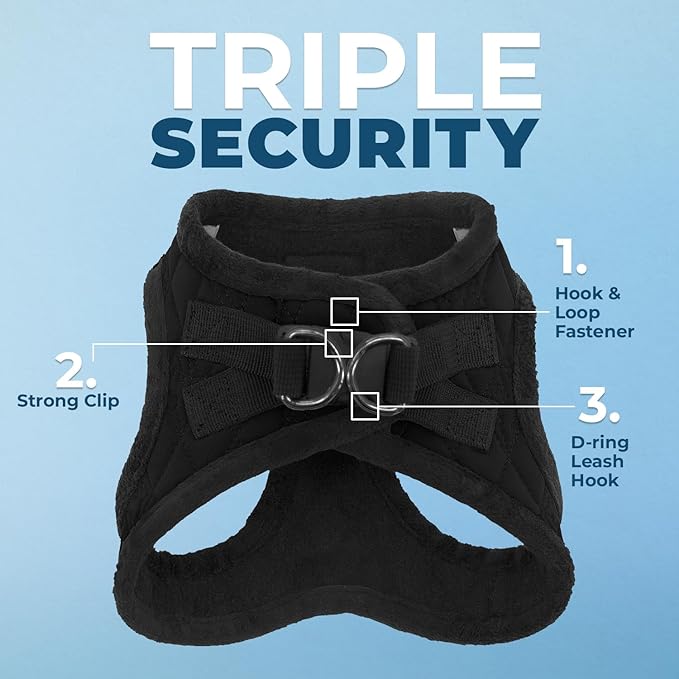 Voyager Step-In Plush Dog Harness by Best Pet Supplies - Step In Vest Harness for Small and Medium Dogs, Soft Plush, Black Plush, size L - Chest: 18 - 20.5"