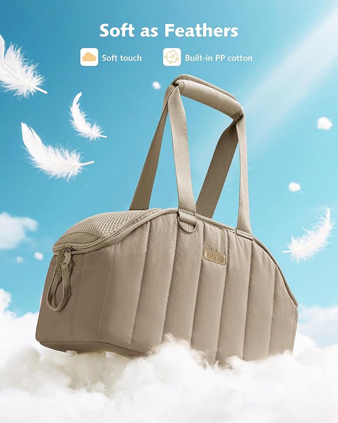 Pecute Dog Purse Carrier, Dog Carriers for Small Dogs with Cotton Soft Sided, Cat Carrier with Large Pockets, Comfortable Pet Carrier for Rabbit, Suitable for Travel, Subway, Veterinary, Khaki