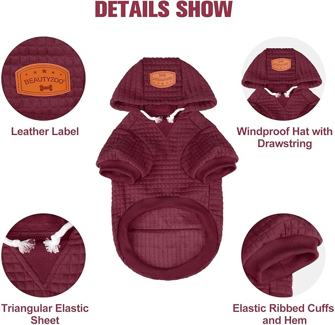 BEAUTYZOO Dog Sweaters for Large Dogs Girls Boys, Warm Winter Dog Hoodie Sweatshirt with Pocket & Leash Hole,Soft Waffle-Like Laminated Cotton Pet Clothes for Big Breeds Indoor Outdoor Cold Weather