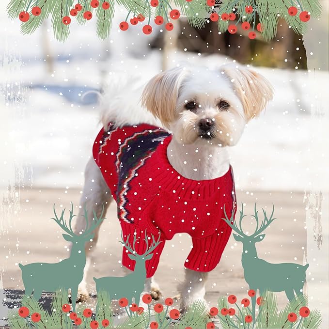 Queenmore Christmas Dog Sweater,Knitted Pullover Christmas Clothes for Dogs,Turtleneck Doggy Christmas Outfit, Warm Dog Sweaters for Small Dogs Boys or Girls XL
