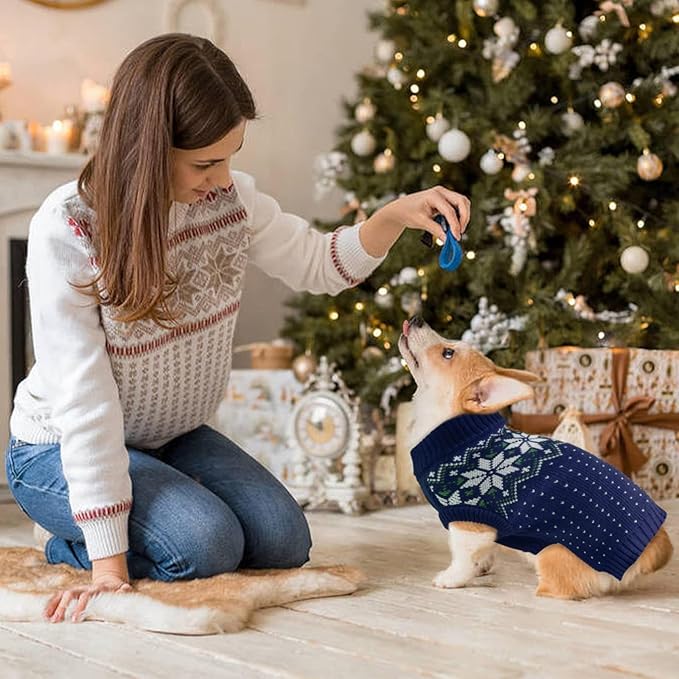 Kuoser Dog Sweater, Holiday Christmas Snowflake Pet Warm Knitwear Dog Sweaters Soft Puppy Clothing, Doggie Turtleneck Cold Weather Outfit Pullover for Small Medium Large Dogs Cats, Blue XL