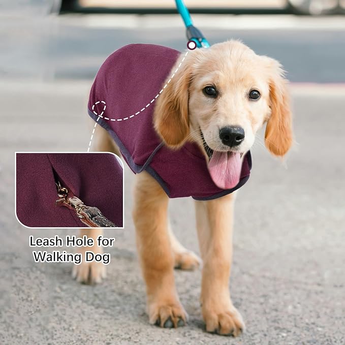 ROZKITCH Dog Shirt for Large Dogs, Pet Windproof Warm Cold Weather Jacket Vest Cozy Jumpsuit Apparel Outfit Clothes for Walking Hiking Travel Sleep Red 2XL