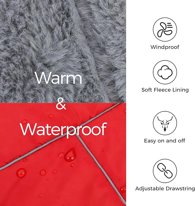 Mihachi Dog Coat for Medium Dogs, Warm Dog Winter Coat Waterproof Dogs Jacket with Harness Built in Reflective Pet Fleece Vest, Puppy Cold Weather Coats Turtleneck & Windproof Dogs Snowsuit, Red M