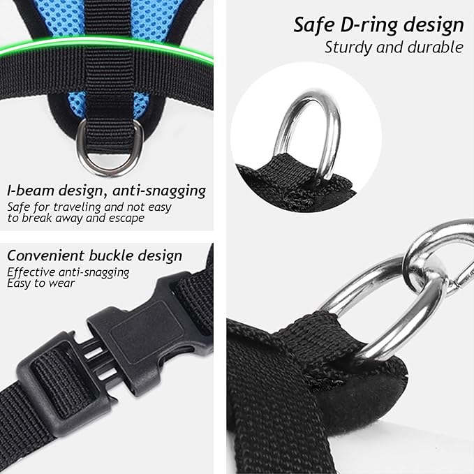 shudyear Summer cat Chest Harness and Leash, Anti-Escape Adjustable Soft mesh cat Leash and Chest Harness Set for All Types of Cats cat Vests (Size S, Sky Blue)