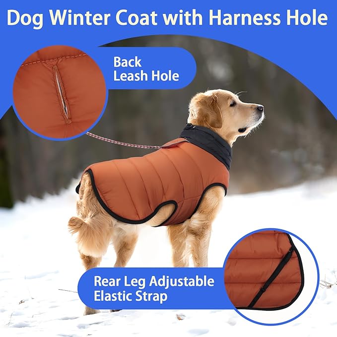 MIGOHI Lightweight Dog Coat, Windproof Dog Jacket, Puffer Jacket for Medium Dogs, Padded Vest with Reflective Strips, Warm Snow Vest in Cold Weather, Easy On Hook & Loop Belly, Caramel, L