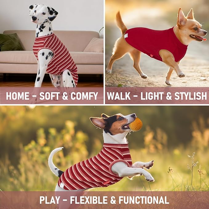 KYEESE 2Pack Waffle Dog Shirts for Small Dogs Stretchy Dog T-Shirts Lightweight Pet Tank Top Sleeveless Striped Dogs Shrit Vest Breathable, Large, Red+Striped