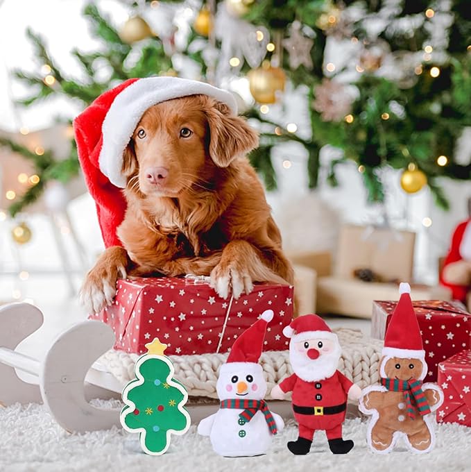 DODODOLA Squeaky Dog Toys Christmas Dog Toys with Crinkle Paper Cute Stuffed Gingerbread Man Gift Dog Plush Toys Chew Toys for Small, Medium, Large Dogs Breed
