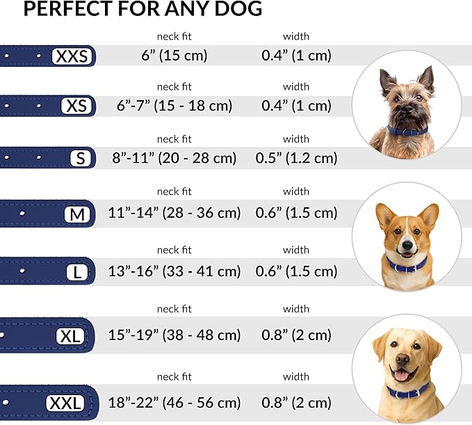 CollarDirect Rolled Leather Dog Collar, Soft Padded Round Puppy Collar, Handmade Genuine Leather Collar Dog Small Large Cat Collars 13 Colors (13-16 Inch, Deep Blue Smooth)