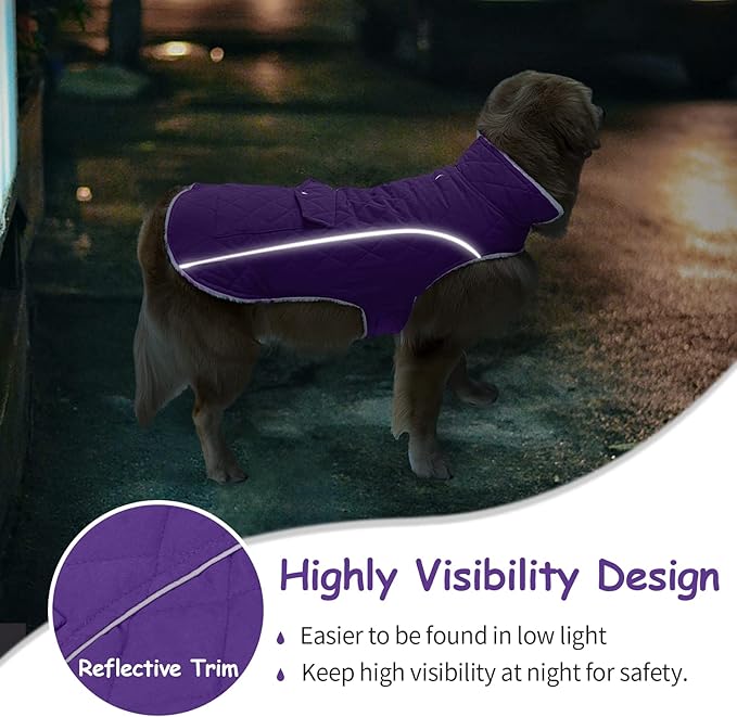 Malier Dog Winter Coat, Windproof Dog Cold Weather Coats with Real Pocket, Winter Extra Warm Pet Coat Fleece Jacket Reflective Clothes for Small Medium Large Dogs and Puppy (Purple, XXX-Large)