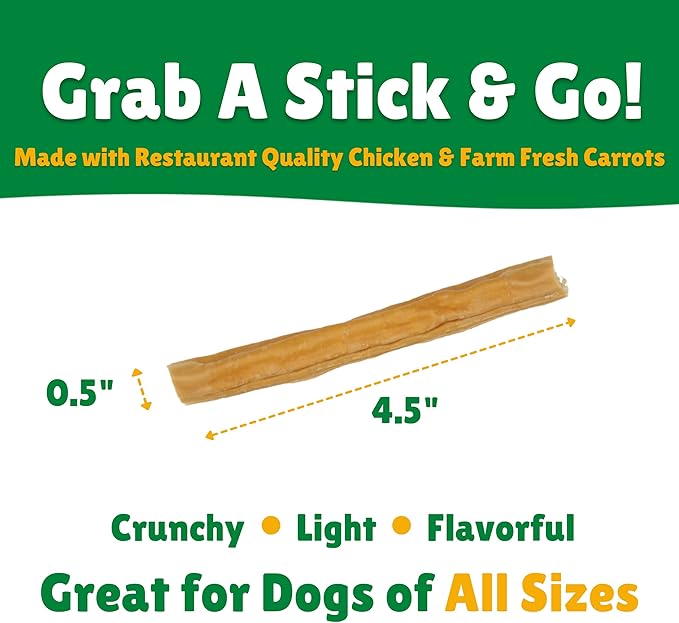 Lucky Premium Treats Lucky Shorty Slims - Carrot and Chicken Jerky Dog Treats, Crunchy Dog Chew Sticks with Real Chicken and Carrot for Small to Large Dogs (7 Count)