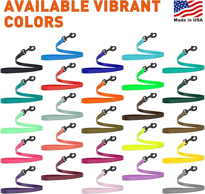 Dogline Biothane Waterproof Dog Leash Strong Coated Nylon Webbing with Black Hardware Odor-Proof Easy to Clean High Performance for Small or Large Dogs Made in USA 2 ft Lead, Passionfruit Pink