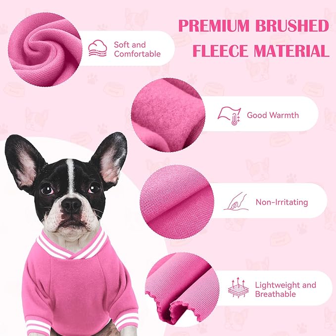 Dog Sweaters for Small Dogs, Brushed Fleece Dog Sweater Baseball Jacket Pet Clothes Soft Warm Sweatshirt Puppy Sweater Boy Girl Pet(Pink-S)