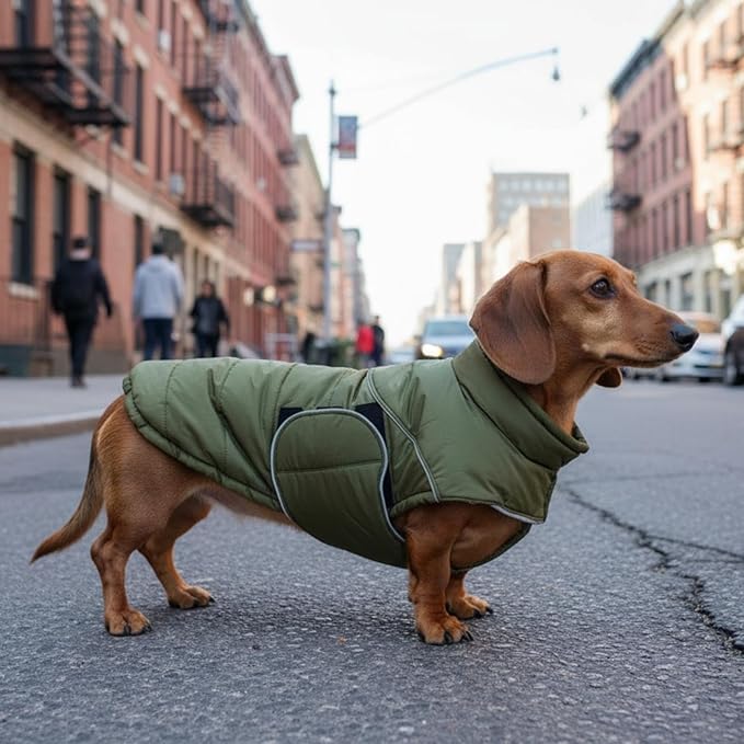 ASENKU Extra Warm Dog Coat - Winter Jacket with Fleece, Reflective, Adjustable, Zippered Leash Hole for Large Dogs (Green, 4XL)