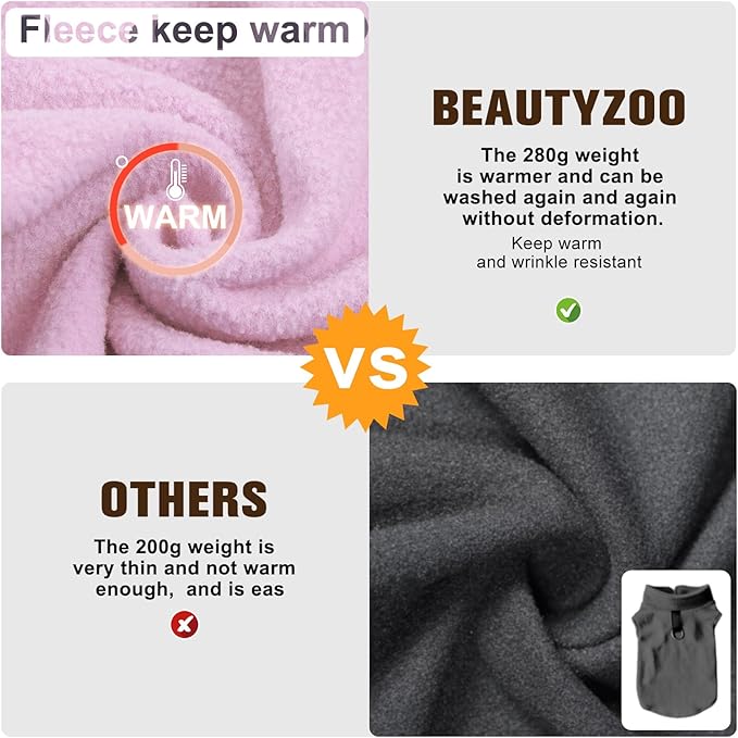 BEAUTYZOO Dog Fleece Vest Sweater Winter Jacket for Small and Medium Dogs with D-Ring Leash Cold Weather Coat Hoodie for XS S M Dogs Boy or Girls, Large