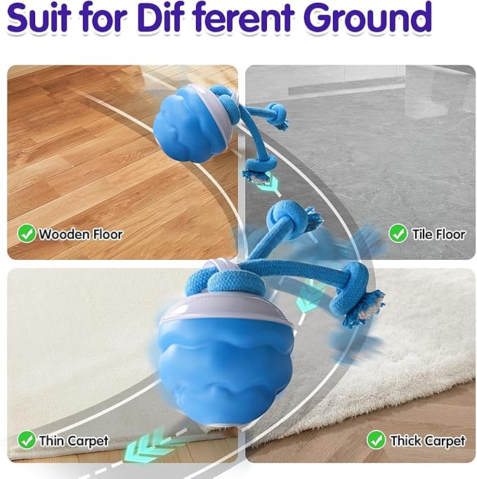 Interactive Dog Toys Ball - Fun Moving Dog Toys to Keep Them Busy | Smart Jumping Ball for Dogs with Three Modes, Rechargeable Automatic, Knot Design, Bite-Resistant and Teeth-Cleaning,Blue
