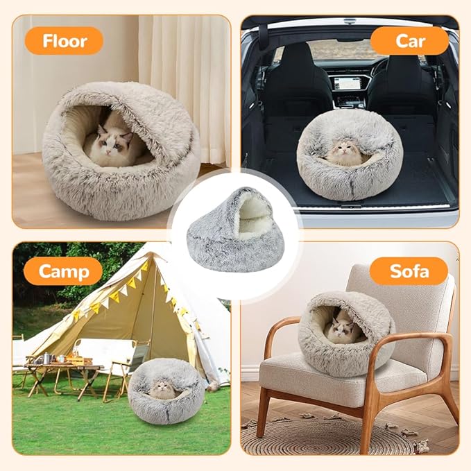 Lapcatz Nest Bed, 2026 Upgraded Cat Beds for Indoor Cats, Portable Fluffy Pet Bed, Durable Covered Cat Bed for Indoor Use, Soft Puppy Bed for Pet Owners (Pink, Medium)