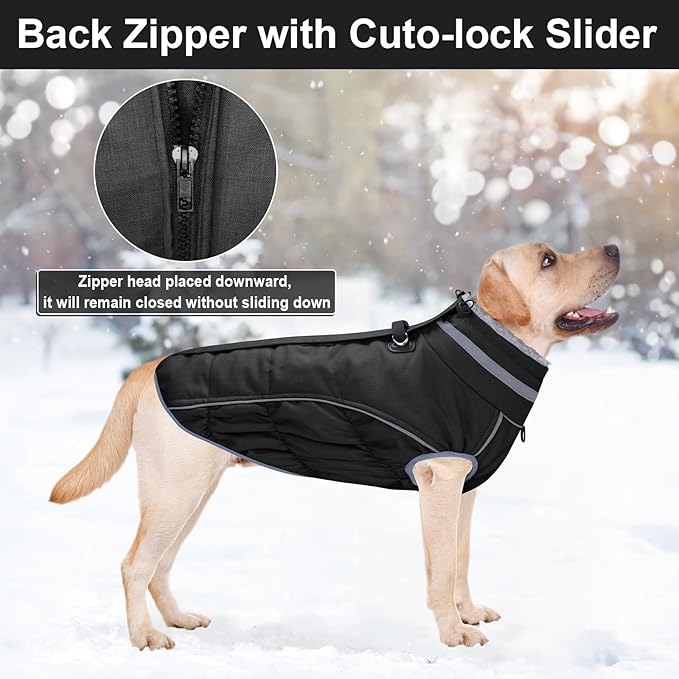 Malier Dog Coat, Reflective Dog Jacket Waterproof Windproof Puppy Cold Weather Coats with Harness Built in, Winter Extra Warm Pet Coat Fleece Vest for Small Large Pets and Puppy (Black, X-Large)