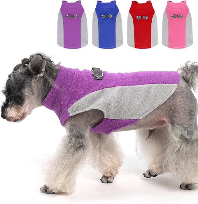 KOOLTAIL Small Dog Sweater - Dog Fleece Vest Jacket with Leash D-Ring for Small Medium Dogs, Soft Pullover Winter Warm Cold Weather Coats, Pet Fall Clothes Outfit for Puppy Cat Boys&Girls, Purple XS