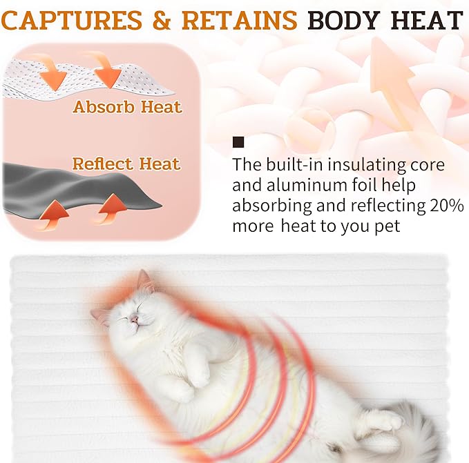 NWK Pack of 4 Fluffy Self Warming Cat Mat, Cat Blanket, Thermal Dog Mat, Washable, Non-Slip Bottom for Sofa & Crate & Kennel & Car Seat (Creamy White, X-Large (43.5'' X 27.5'' X 0.7''))