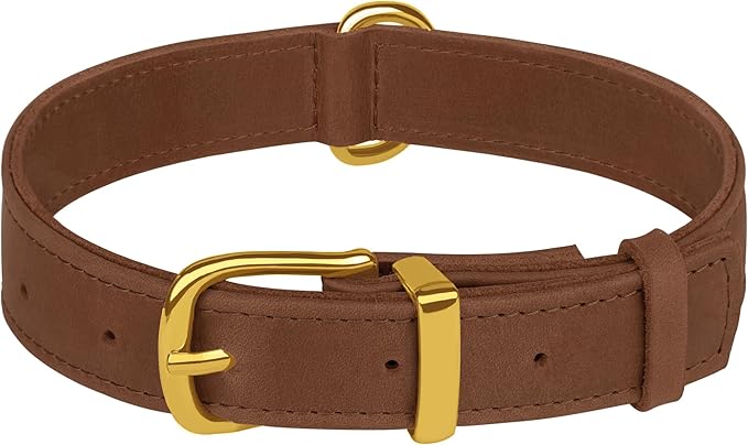 Leather Dog Collar - Heavy Duty Adjustable Soft Padded Pet Collars for Small Medium Large Dogs Breed - Black Green Brown Pink Red Blue (Cognac, S, 9"-12" Neck Fit)