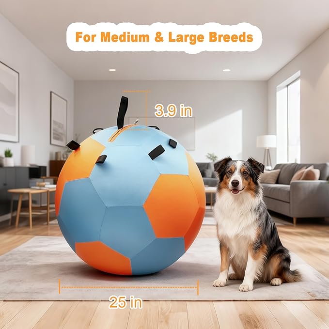 Herding Balls for Dogs, 25 inch Herding Ball for Australian Shepherd, Interactive Herding Ball for Exercise & Mental Stimulation, Outdoor Training Dog Toys with Strap, Blue&Orange