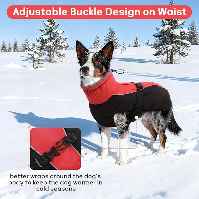IDOMIK Dog Winter Coat, Reflective Waterproof Dog Jacket for Cold Weather, Warm Pet Coats for Small Medium Large Dogs, High Collar Doggy Fleece Snow Jacket, Winter Vest with Adjustable Buckle,3XL