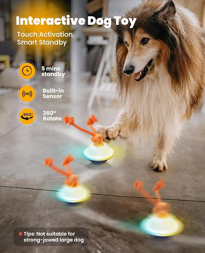 Smart Interactive Dog Toys, Automatic Moving and Rolling Dogs Ball with Rope, Motion-Activated Wicked Ball for Small Medium Dogs for Boredom, RGB Lights, Stimulating Sound, Voice Recording