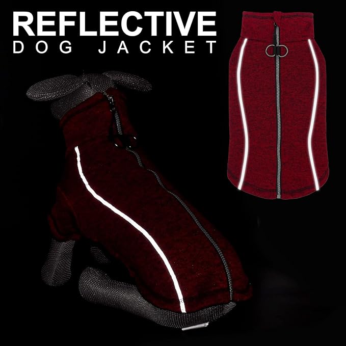 cyeollo Dog Sweater Coat Zipper up Fleece Reflective Jackets with D Ring Warm Clothes Sweaters for Small Dogs Apparel