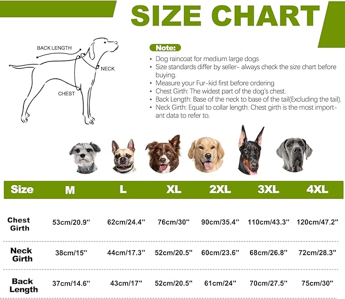 Dog Raincoat XXL, Waterproof Dog Raincoats for Large Dogs with Adjustable Built-in Harness & Back Zipper, Reflective Strip, Removable Hood, for Rainy Walks, Muddy Roads - Fluorescent Green