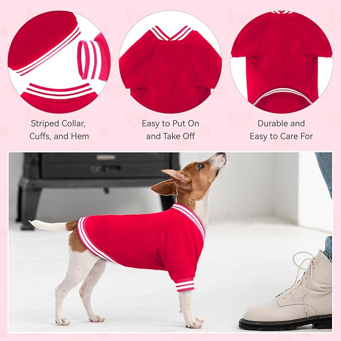 Dog Sweaters for Large Dogs, Brushed Fleece Dog Sweater Baseball Jacket Large Pet Sweater Clothes Soft Warm Boy Girl Pet(Red-L)