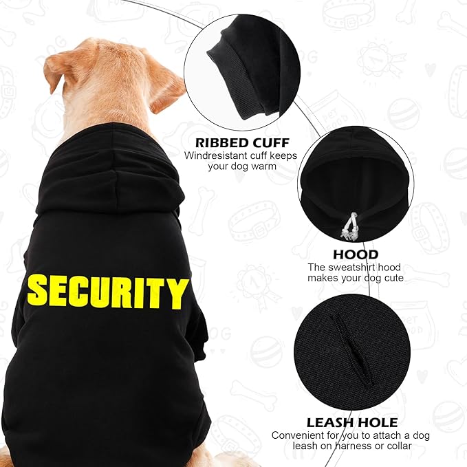 EXPAWLORER Security Dog Hoodie Puppy Sweater - Dog Sweatshirt Soft Fleece Lined Pet Clothes, Cold Weather Hooded Jacket Coat Keep Warm for Small Medium Large Dogs, 2X-Large