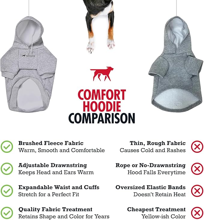 Tuff Pupper Dog Hoodie | Premium Quality 100% Organic Cotton | Ultra Soft Interior for Superior Comfort | Elastic Cuffs & Drawstring for Warmth | Stretch Fit Suitable for All Breeds (Gray, M)