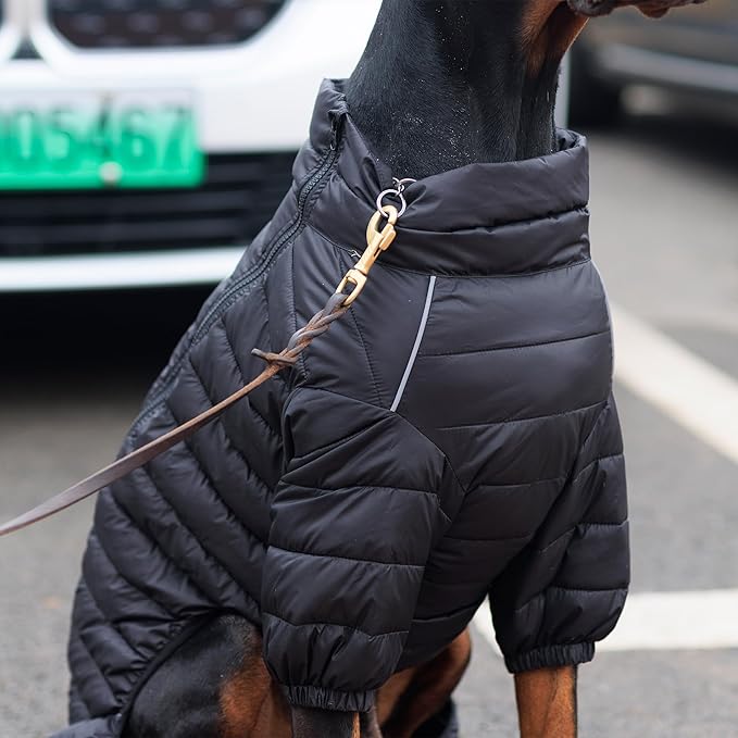 Lovelonglong Dog Coat Dog Warm Jacket, 4 Legs Covered Waterproof Windproof Reflective Warm Dog Vest, Zippered Adjustable Outdoor Dog Snow Jacket for Small Medium Large Dogs Black S