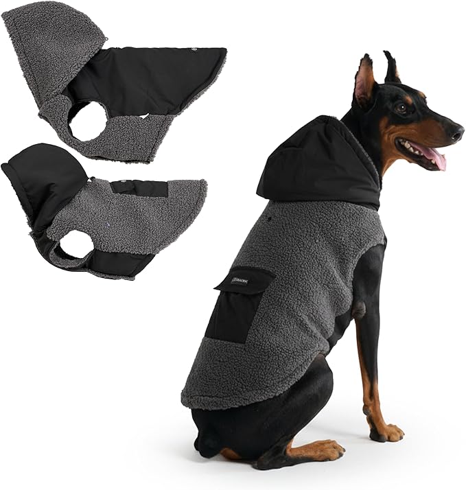 Spark Paws Reversible Dog Sweater, Sherpa Vest with Warm Fleece Lining, Warm Coat for Winter, Suitable for Small Medium, Large, XL XXL Dogs - Black and Grey - 3XL