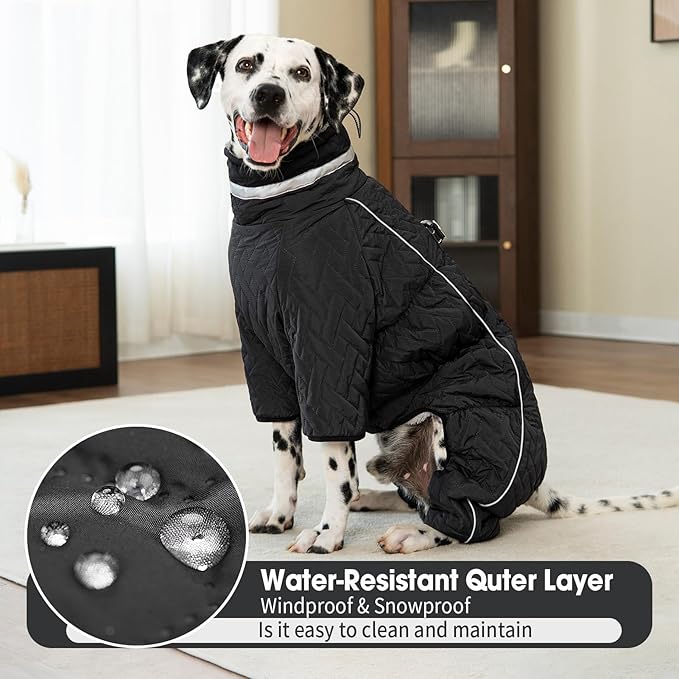 Four Legged Dog Winter Coat for Small Dogs, Warm Puppy Onesie Clothes Christmas, Reflective Turtleneck Dog Jacket with Buckles & D-Rings, Puffer Cold Weather Coat Zipper