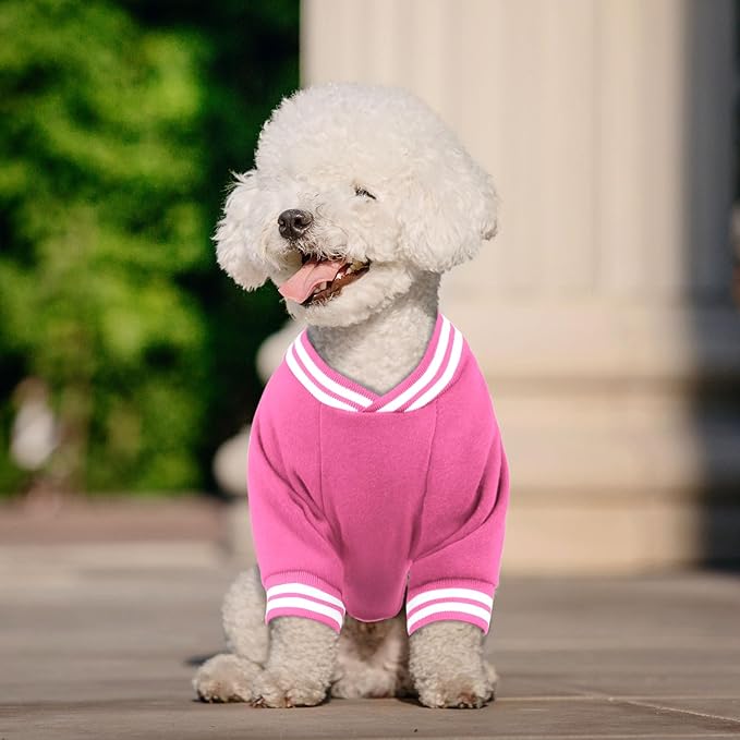 Dog Sweater Brushed Fleece Pet Clothes Baseball Jacket Soft Warm Pet Sweater Dog Sweaters for Small/Medium Dogs Boy Girl(Pink-S/M)