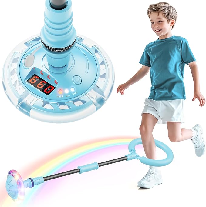 Flooyes Skip Ball for Kids, Ankle Skip Ball Toy with Counter, Timer and Cal Calculator, Boys Christmas Birthday Gifts for Age 6 7 8 9 10+, Rechargeable Colorful Flash Wheel Skip Ball for Boys